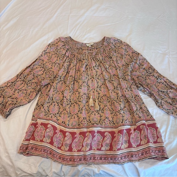 Lucky Brand Tops - Lucky Brand Pink and Tan Smocked Bohemian Blouse